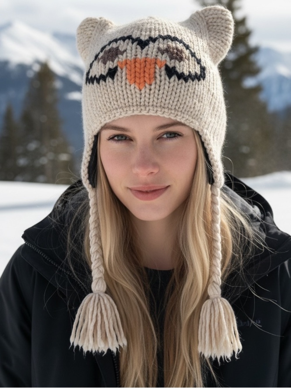 Made of Me Accessories Chunk Knit "Hoot Owl" Braided Tassel Beanie.